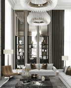 Extra Large Round Modern Chandelier with Clear Glass Tubes and Silver Metal Finish for Living Room Hotel Lobby