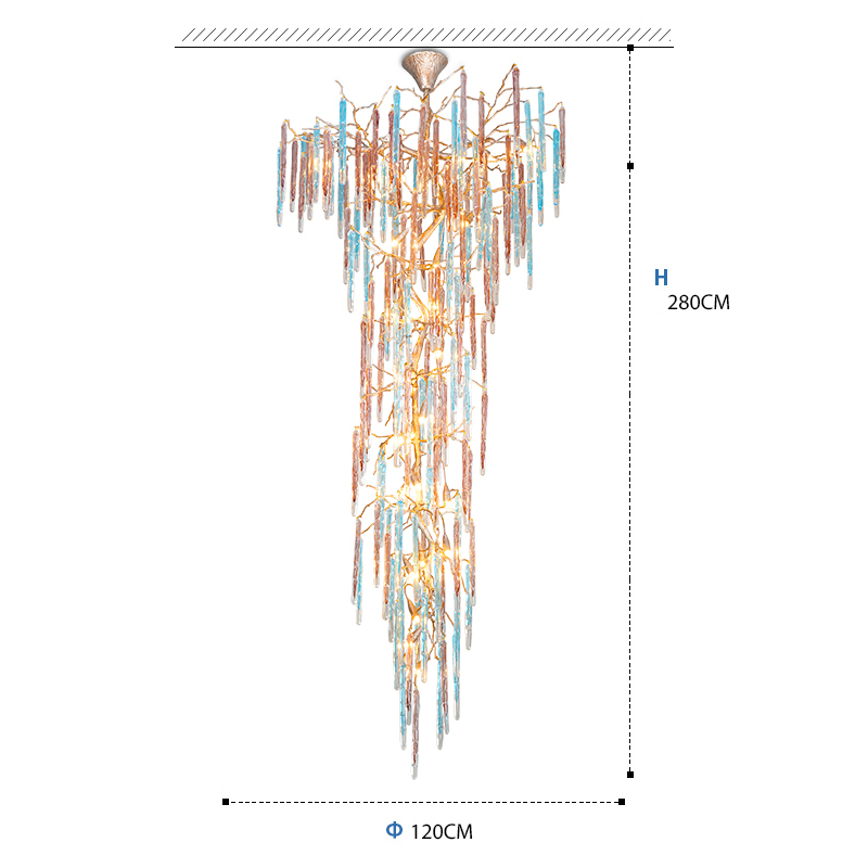 Dora Raindrop Colorful Crystal Branch Staircase Chandelier