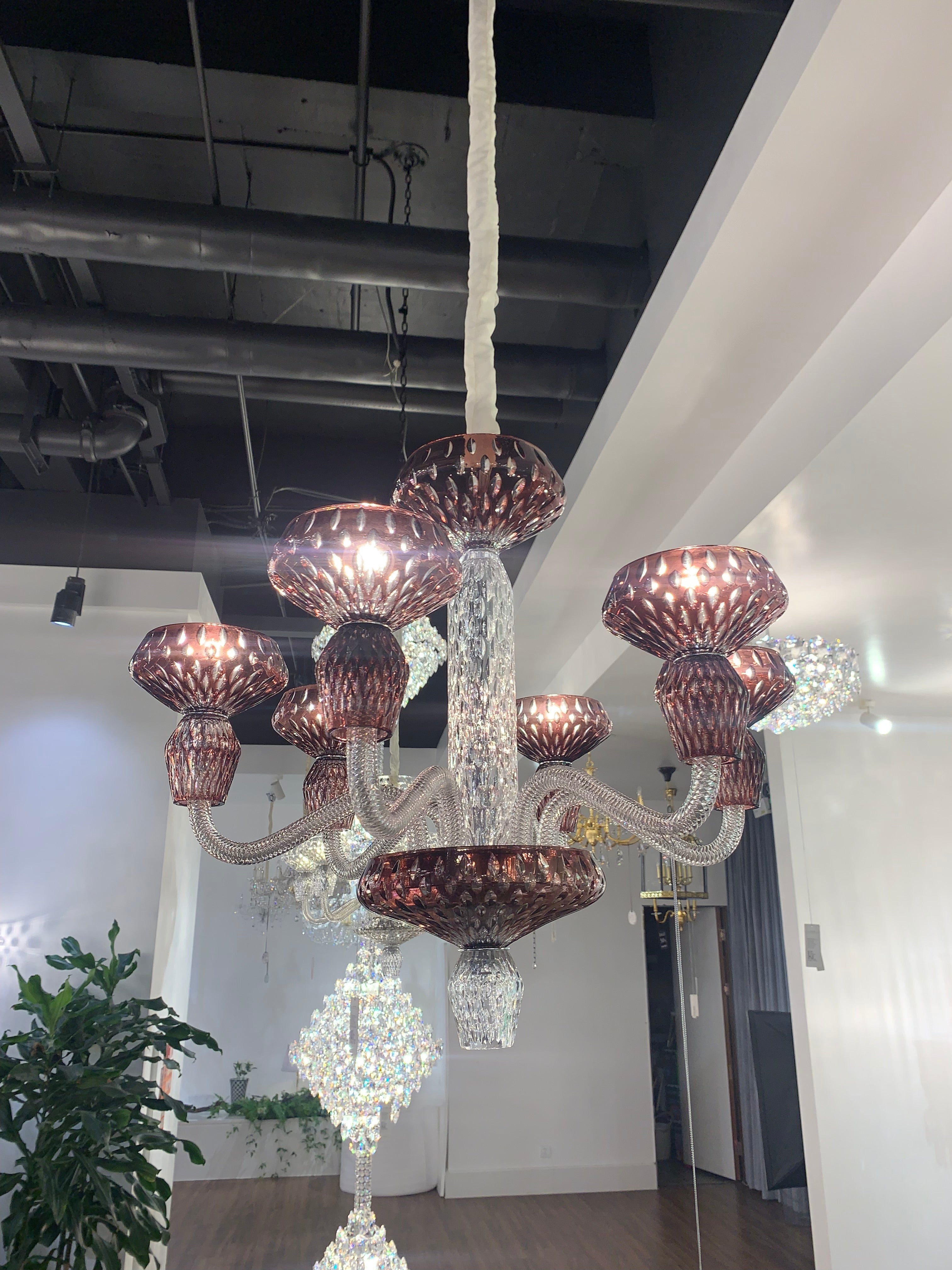 Luxury Hand-Engraved Clear / blue / prune Crystal Chandelier