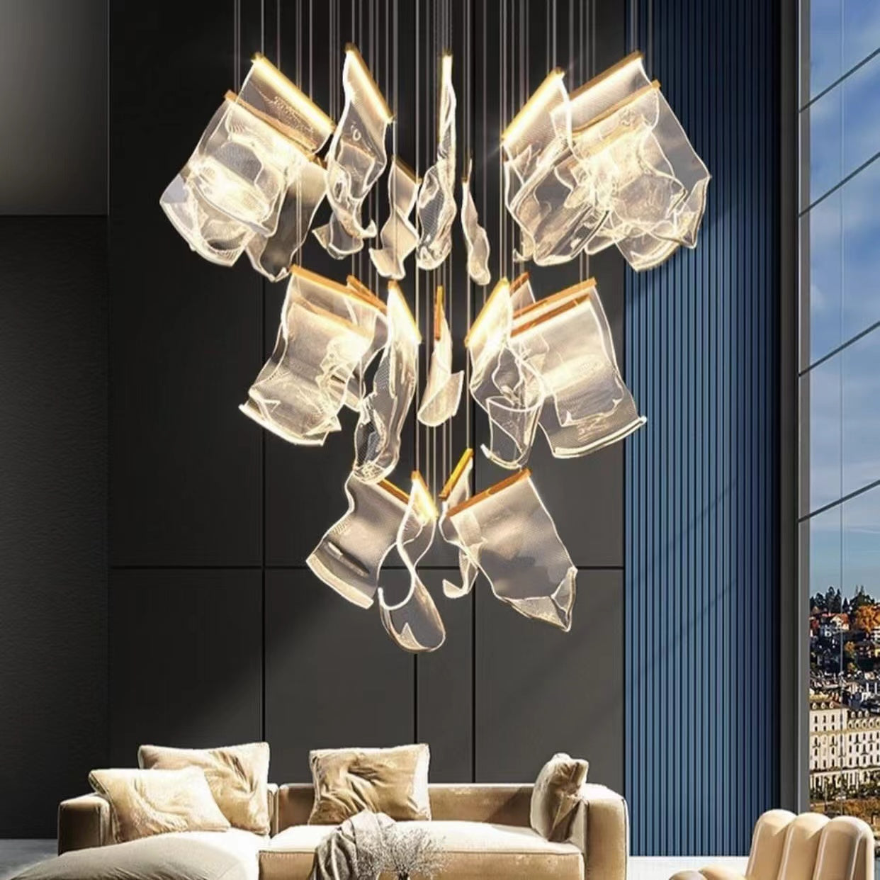 Extra Large Modern Paper Chandelier for Staircase / Foyer Villa Hall Ceiling