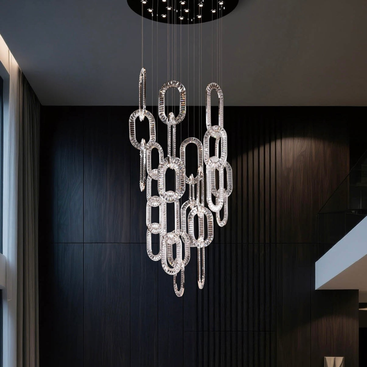 Modern Luxury Crystal Chain Cluster Chandelier for High Ceiling / dining Room
