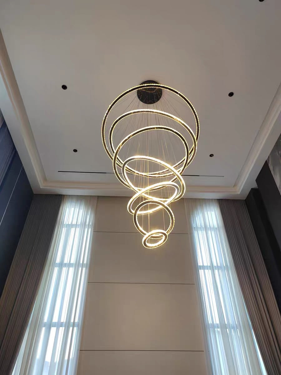 Light Luxury 5 / 6 / 7 Rings Crystal Chandelier for Staircase / foyer / villa