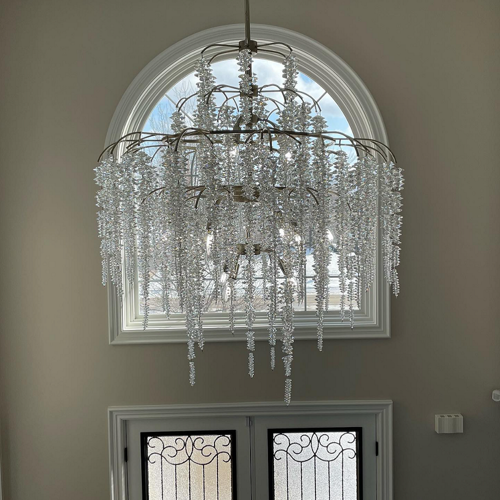Light Luxury Silver Flower Branch Chandelier with Icicle Details