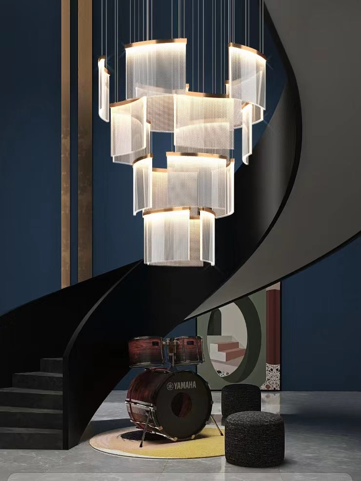 Acrylic Square Designer Tile Chandelier for Foyer and High Ceiling Living Room