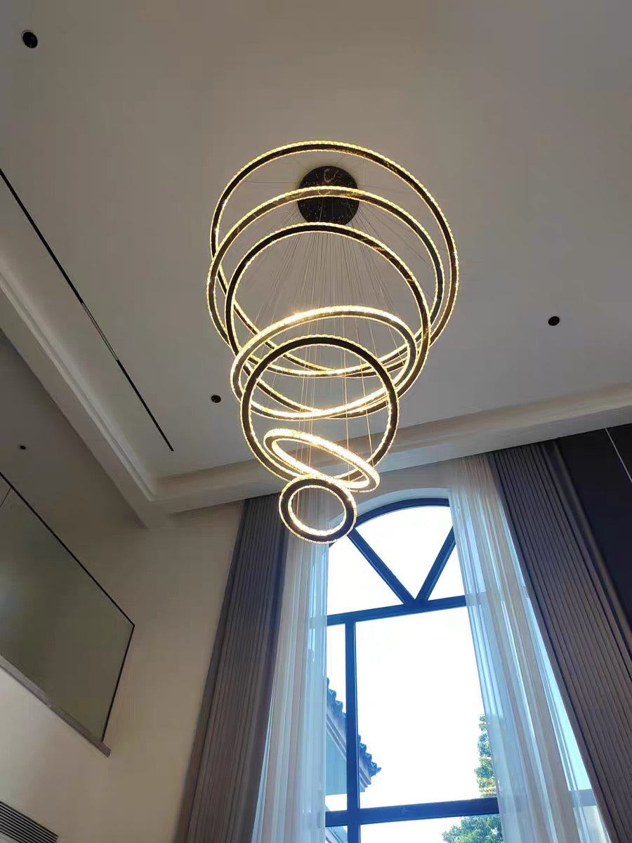 Light Luxury 5 / 6 / 7 Rings Crystal Chandelier for Staircase / foyer / villa