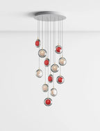 Multi-Colored Round Glass and Metal Suspension Light Chandelier