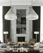 Extra Large Round Modern Chandelier with Clear Glass Tubes and Silver Metal Finish for Living Room Hotel Lobby
