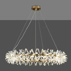 Round Wheel Frozen Ice Crystal Chandelier Light with K9 Crystals for Living Room Dining Hall