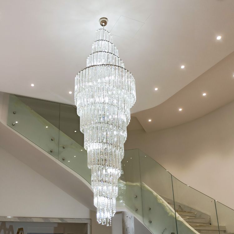 Luxury Spiral Crystal and Metal Chandelier for High-Ceiling Foyer and Staircase