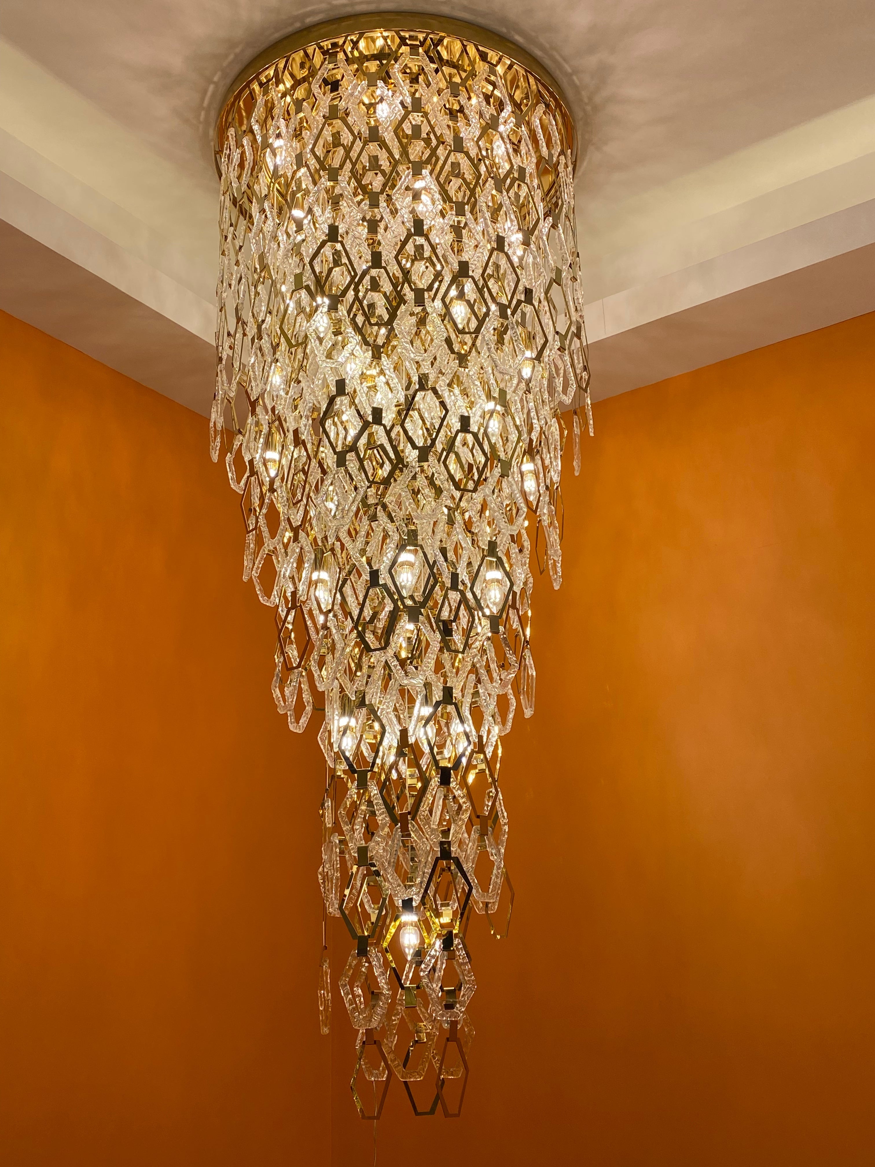 Modern Flush Mount Hexagon Crystal Chandelier for Staircase / foyer
