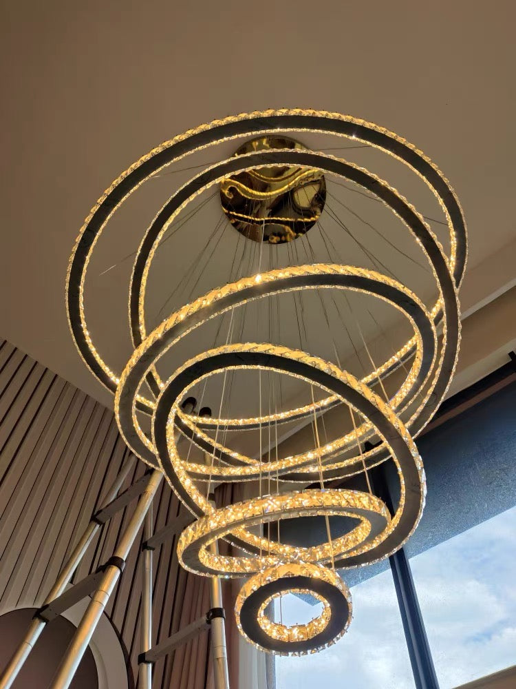 Light Luxury 5 / 6 / 7 Rings Crystal Chandelier for Staircase / foyer / villa