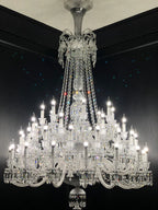 Light Luxury Classic Long Version Tiered Candle Light Crystal Chandelier for High-Ceiling Rooms / living Room