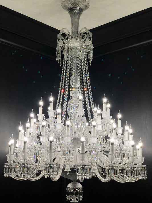 Light Luxury Classic Long Version Tiered Candle Light Crystal Chandelier for High-Ceiling Rooms / living Room