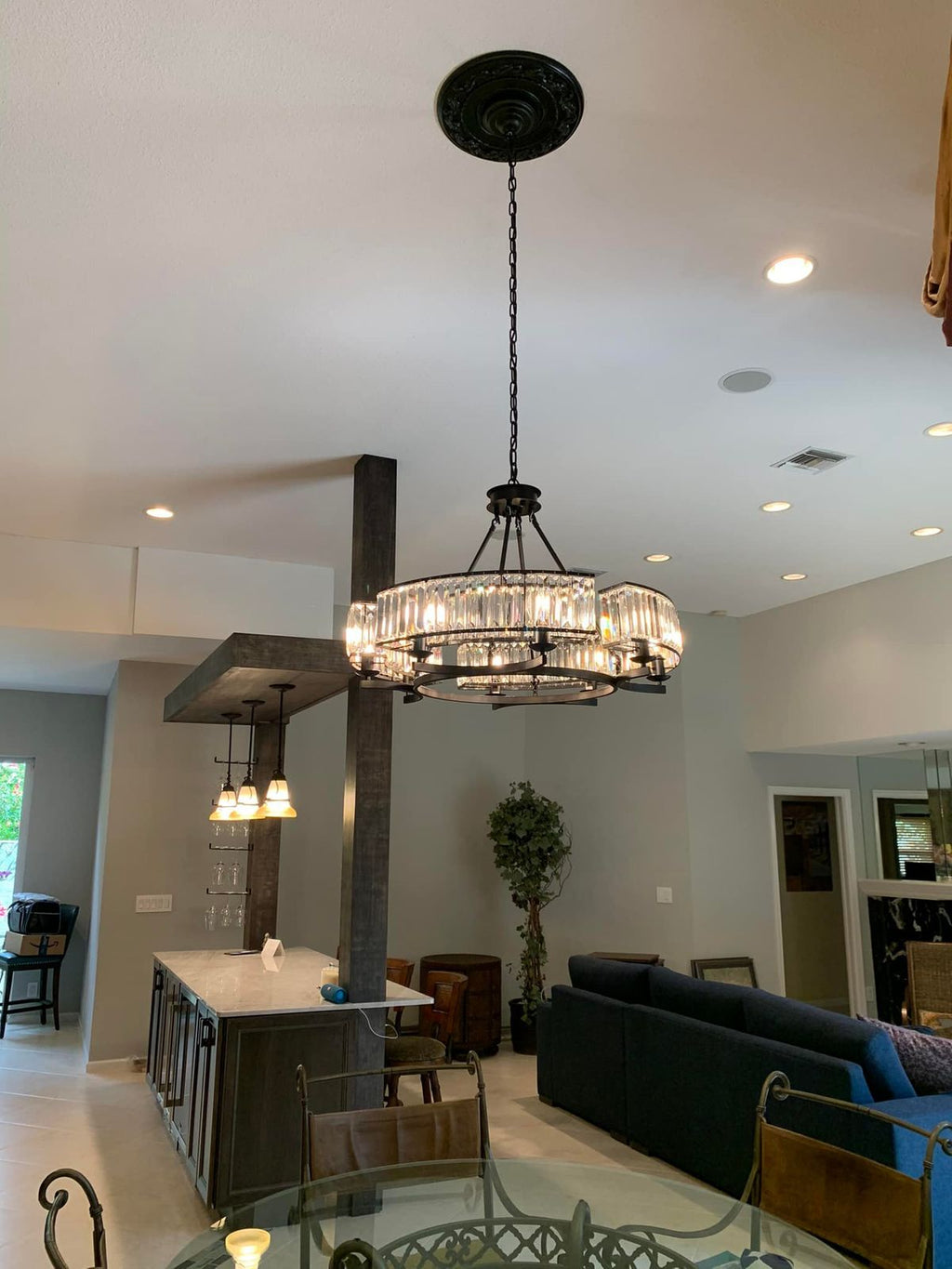 Crystal and Metal Triangular Prism Ceiling Chandelier 6 / 8 / 10 / 12-Light Modern Finish