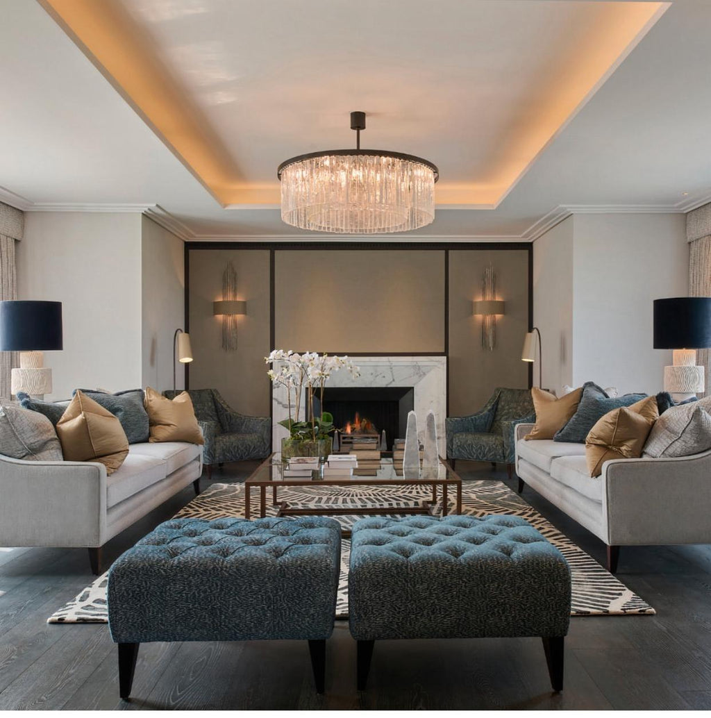 Black Finish Round Crystal Chandelier Pendant Light with Smoky Gray Accents, High-Quality K9 Crystal and Metal