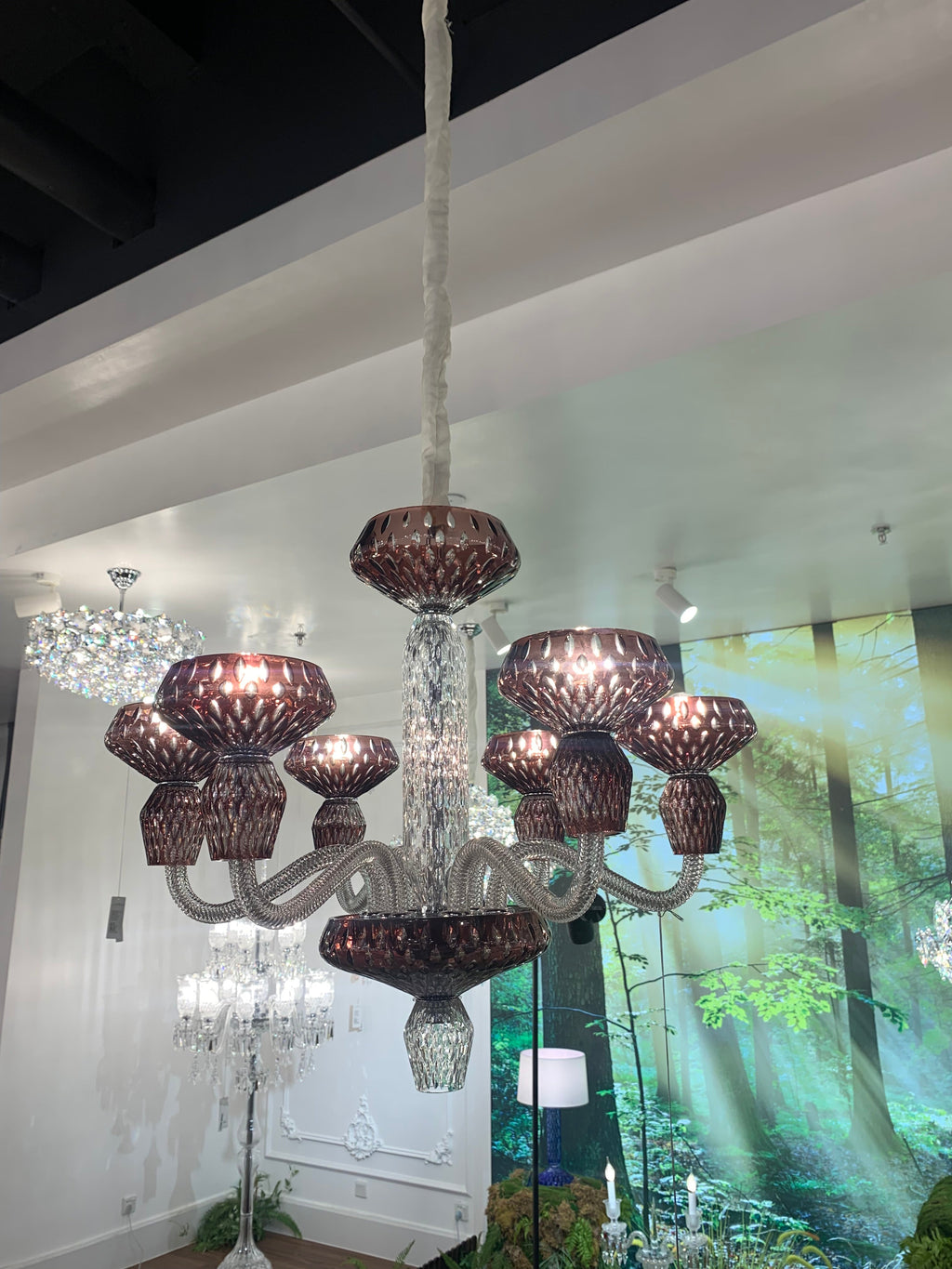 Luxury Hand-Engraved Clear / blue / prune Crystal Chandelier