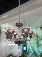 Luxury Hand-Engraved Clear / blue / prune Crystal Chandelier