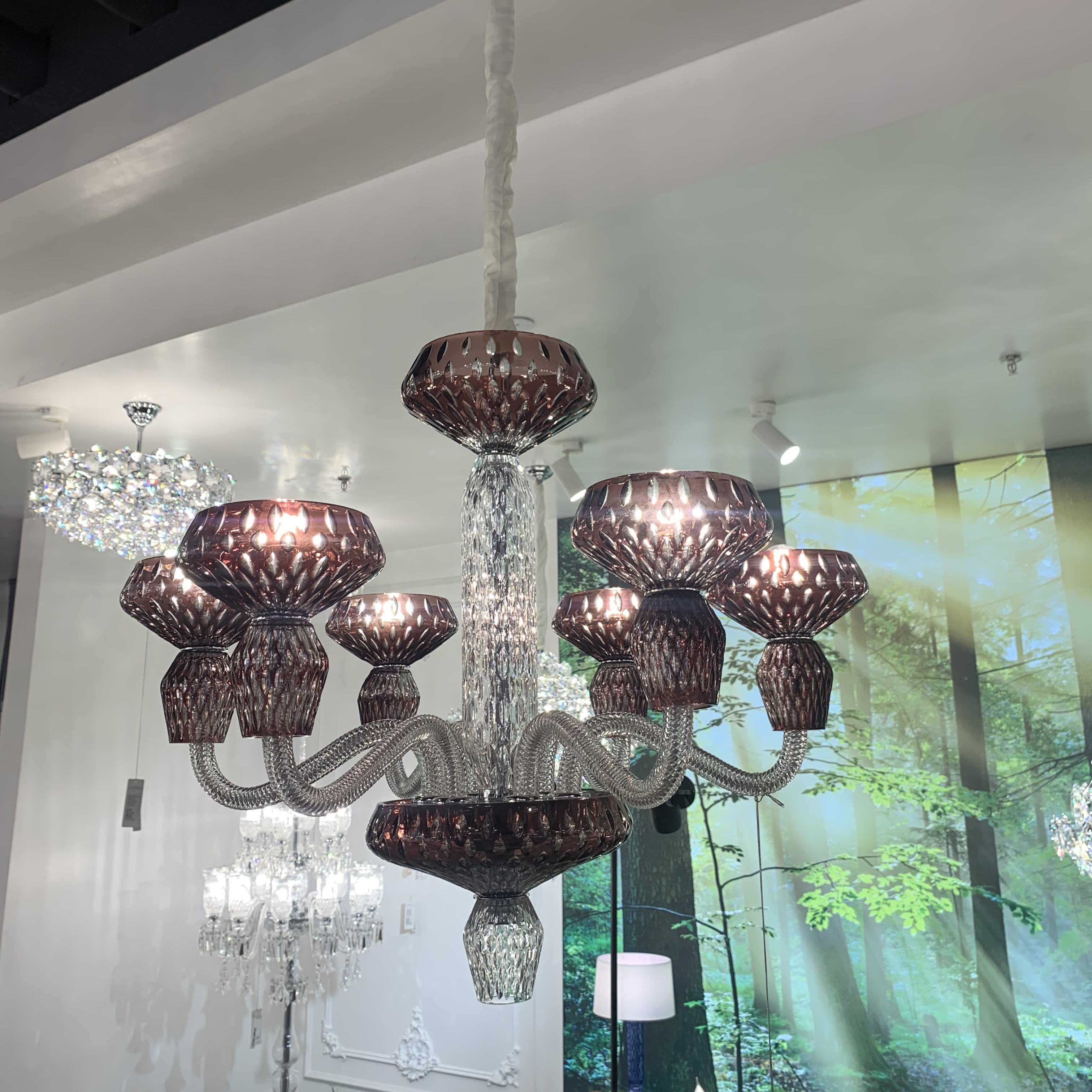 Luxury Hand-Engraved Clear / blue / prune Crystal Chandelier
