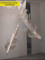 Modern Floating Crystal Leaves Chandelier for High Ceilings