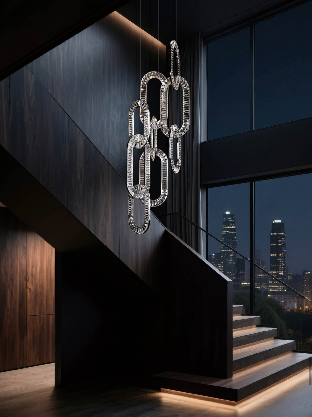 Modern Luxury Crystal Chain Cluster Chandelier for High Ceiling / dining Room