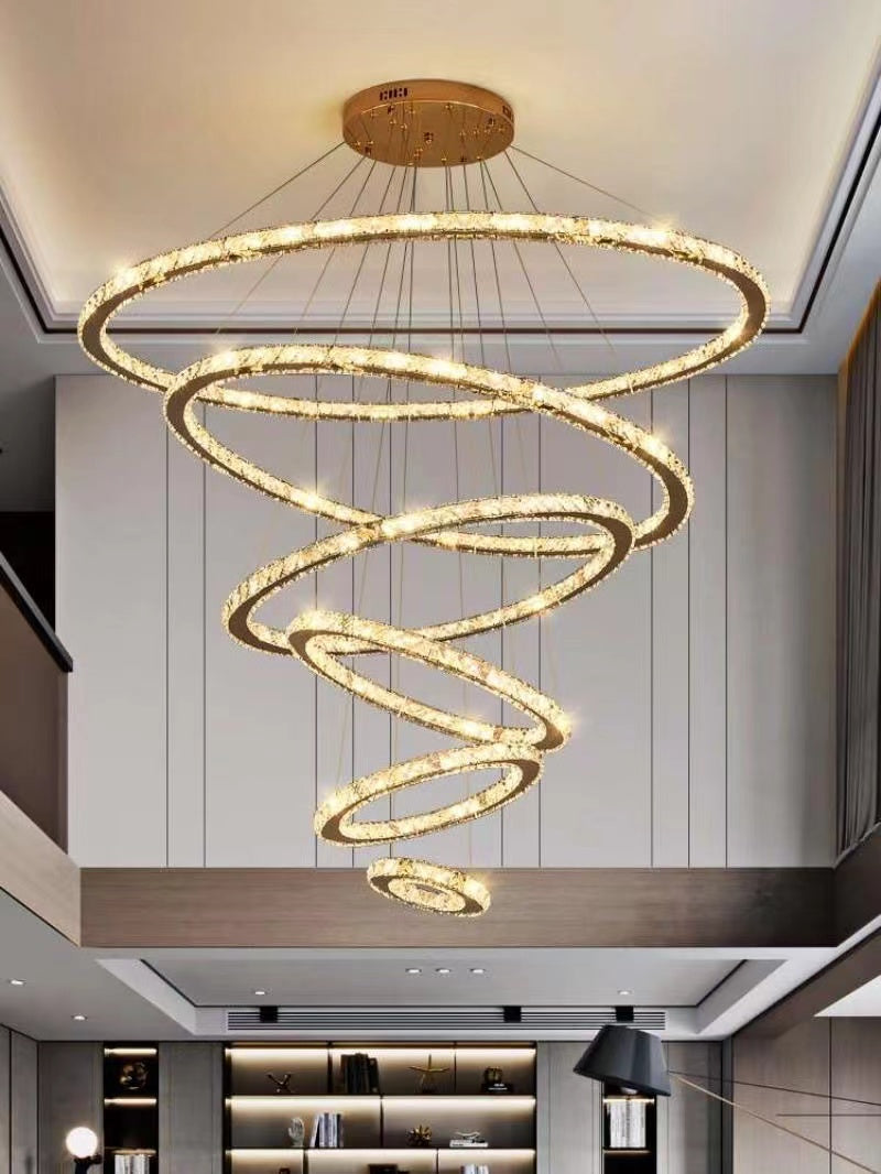 Light Luxury 5 / 6 / 7 Rings Crystal Chandelier for Staircase / foyer / villa