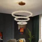 Modern 3-Ring Round K9 Crystal Chandelier with Steel Wire Finish for Living Room Bedroom