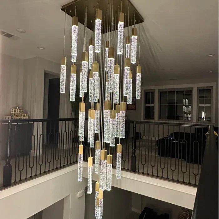 Modern Crystal Stick Chandelier with Glacier Bubble Design in Gold, Chrome, and Black Finish - High-Quality