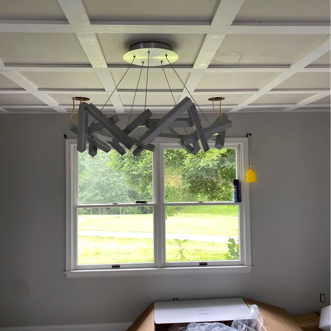 Modern Round / linear Geometric Aluminum LED Chandelier for Dining Room / bedroom