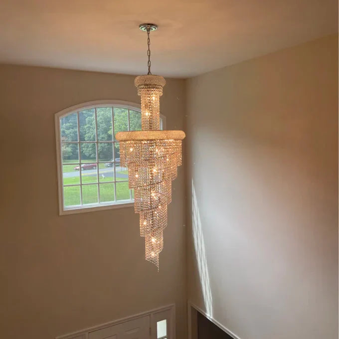 Extra Large Spiral Crystal and Metal Chandelier for Staircase Foyer Living Room