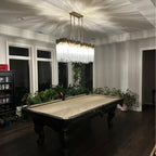 Modern Rectangular Glass and Metal Chandelier with Clear Glass Rods for Dining Room