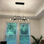 Modern Linear Smoky Gray Glass Globe Shade Chandelier with Painted Iron Finish for Dining Room and Kitchen