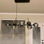 Modern Linear Smoky Gray Glass Globe Shade Chandelier with Painted Iron Finish for Dining Room and Kitchen