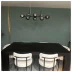 Modern Linear Smoky Gray Glass Globe Shade Chandelier with Painted Iron Finish for Dining Room and Kitchen