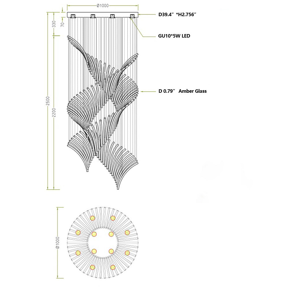 European Style Spiral Glass Chandelier for Staircase / foyer / hotel / villa