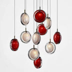 Multi-Colored Round Glass and Metal Suspension Light Chandelier