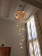 Modern Extra Long Round Spiral Crystal Chandelier with Chrome Finish and K9 Crystals
