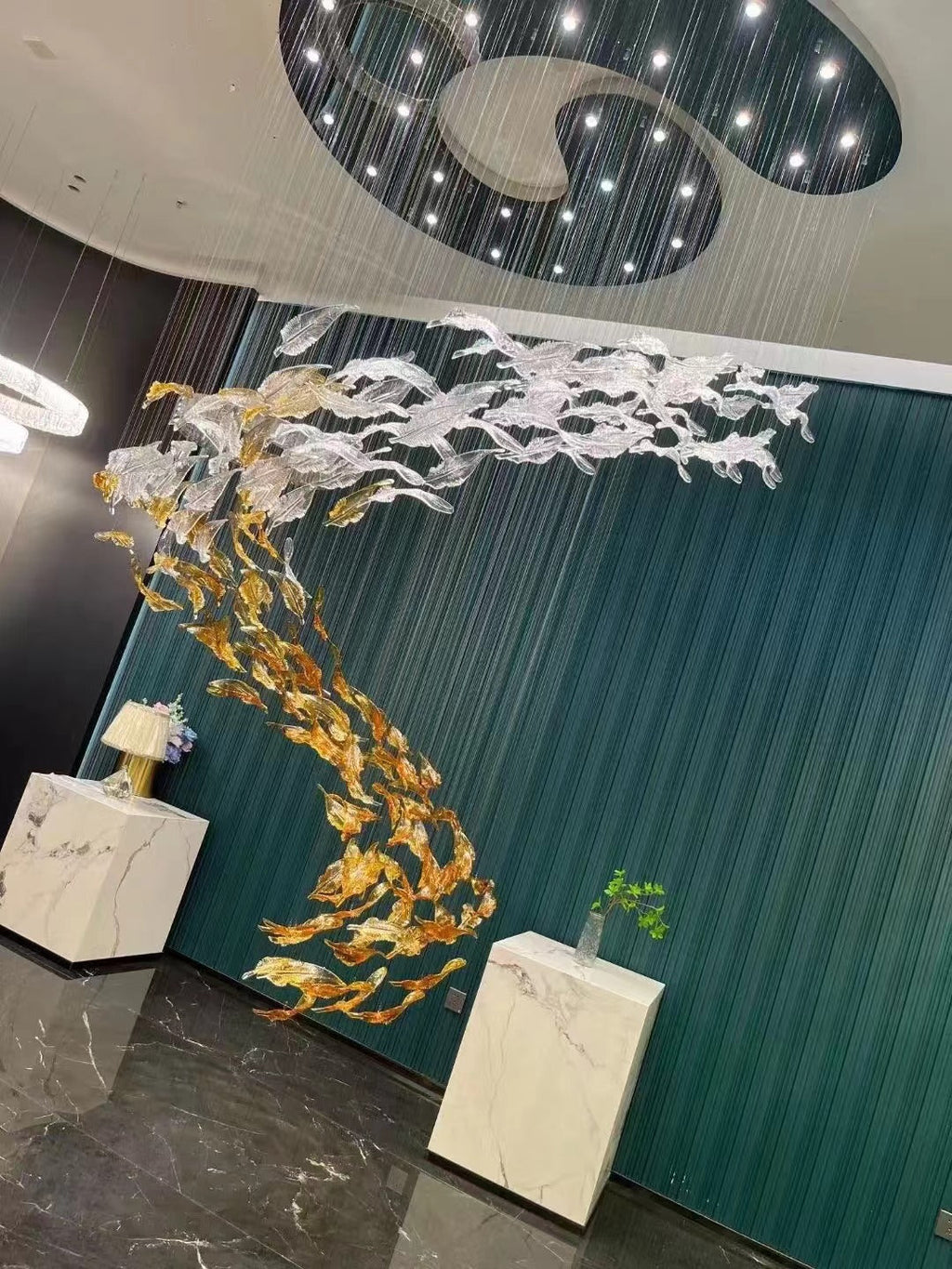 Galaxy Glass Feathers Flying Chandelier