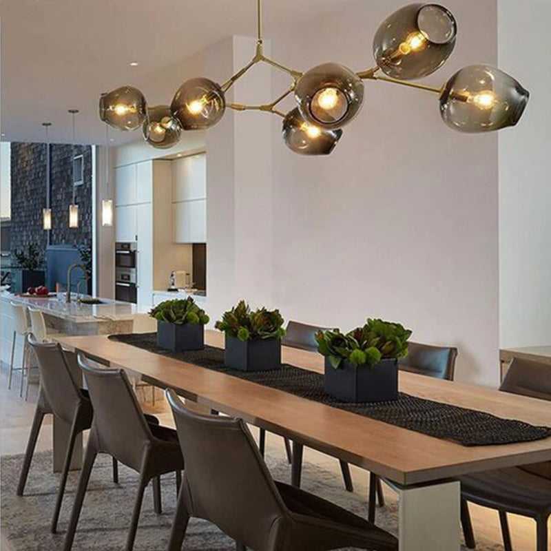 Modern Sputnik Smoky Gray / amber Glass Branch Chandelier for Kitchen Island / dining Room