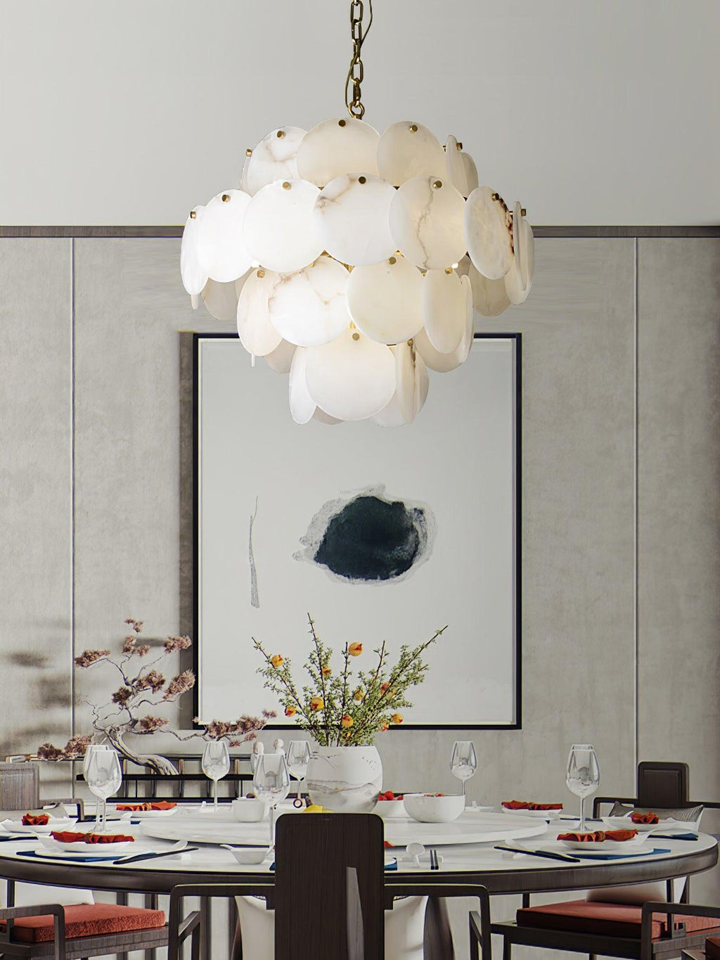 Alabaster Shell Brass Chandelier with 2 / 3 / 4 / 5 / 6 Layer