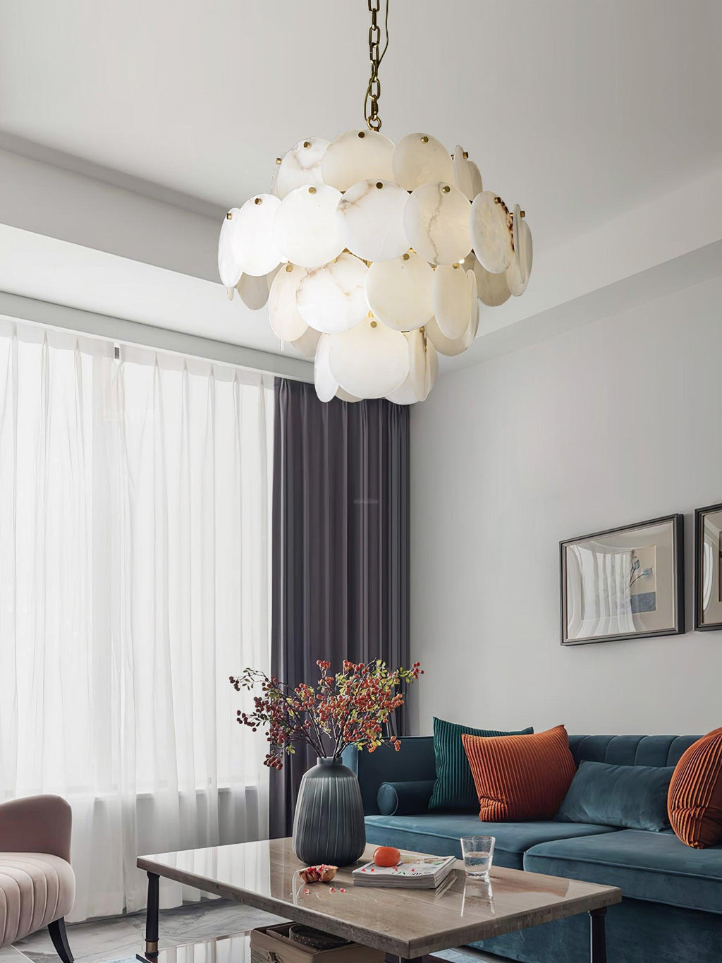 Alabaster Shell Brass Chandelier with 2 / 3 / 4 / 5 / 6 Layer