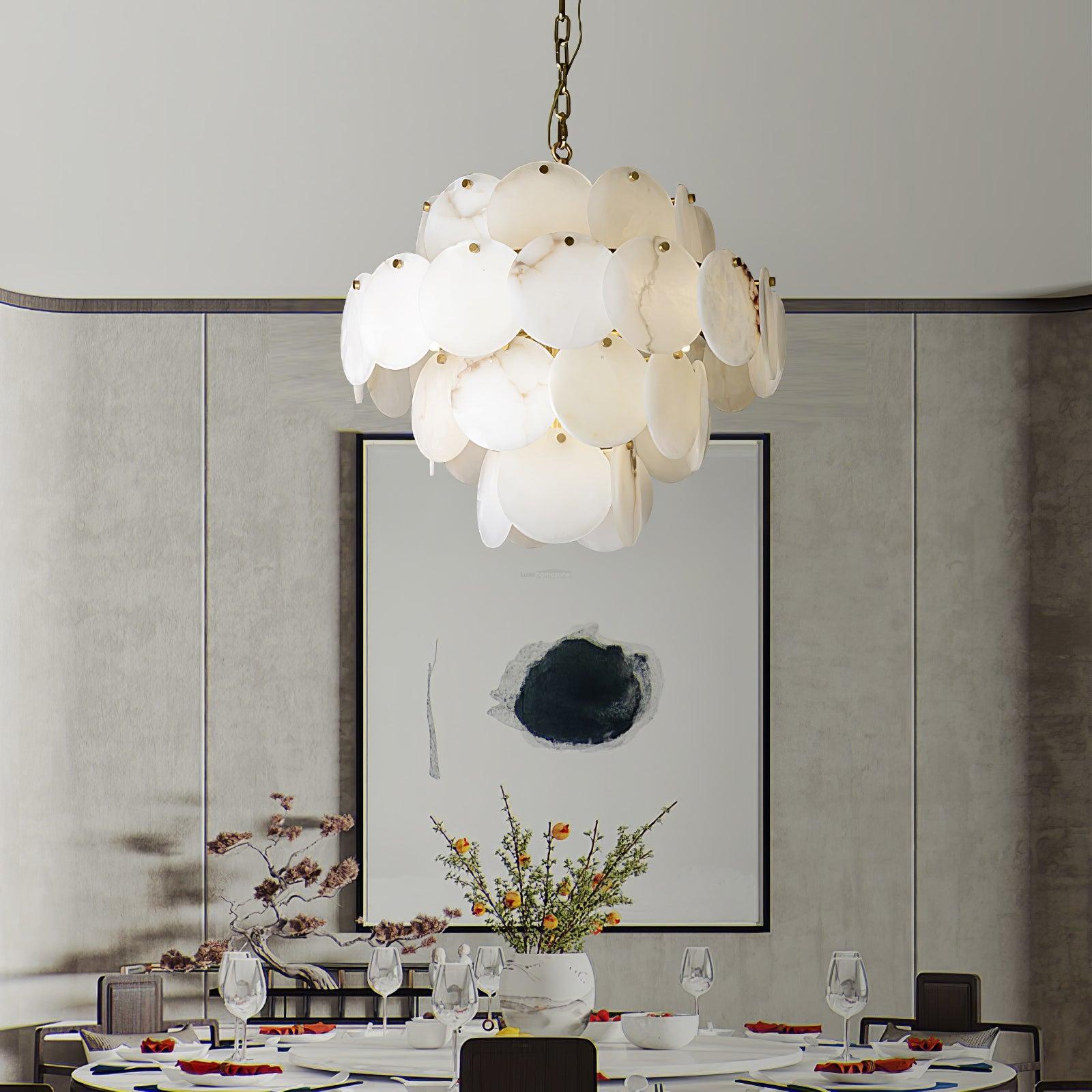 Alabaster Shell Brass Chandelier with 2 / 3 / 4 / 5 / 6 Layer