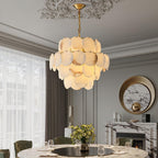 Alabaster Shell Brass Chandelier with 2 / 3 / 4 / 5 / 6 Layer