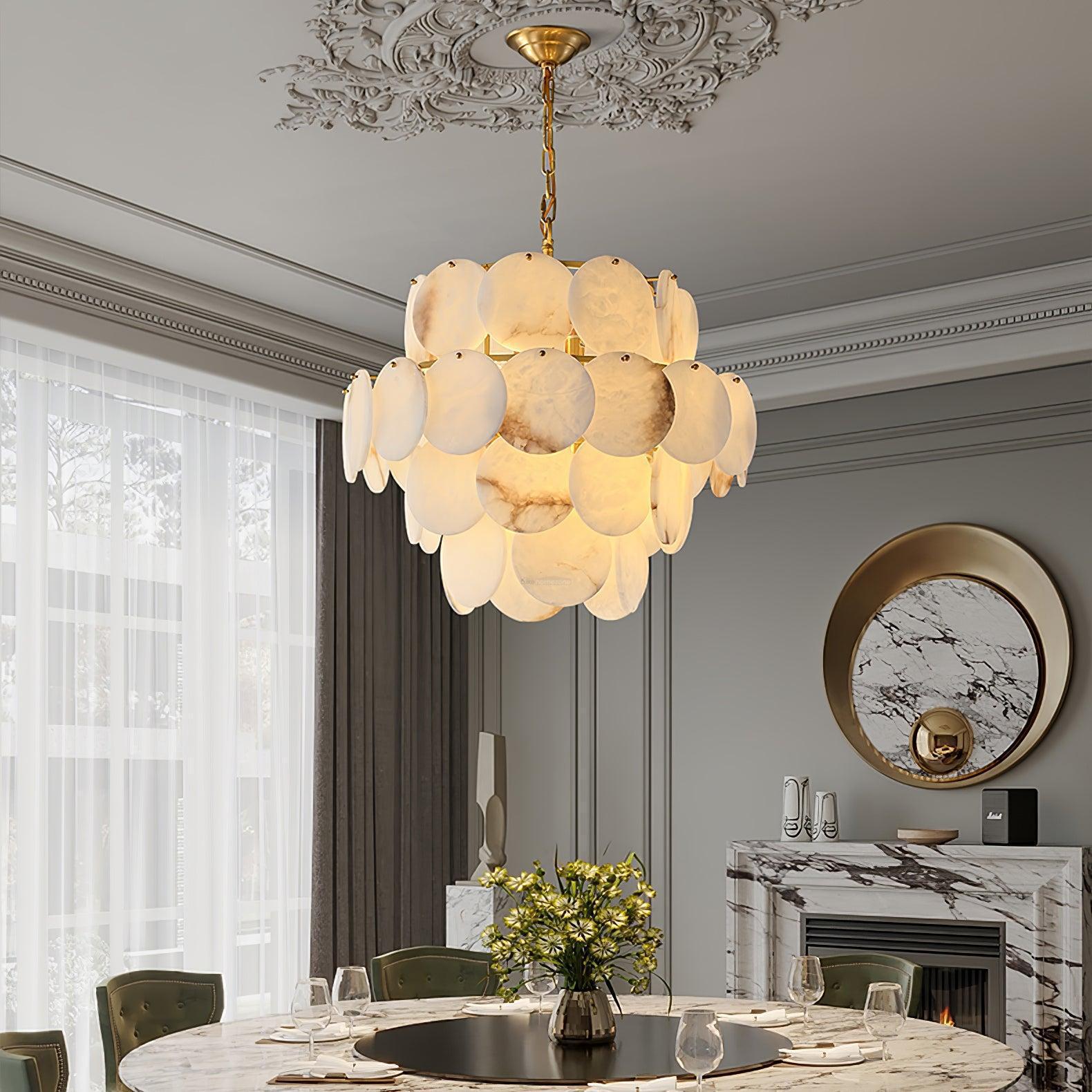 Alabaster Shell Brass Chandelier with 2 / 3 / 4 / 5 / 6 Layer