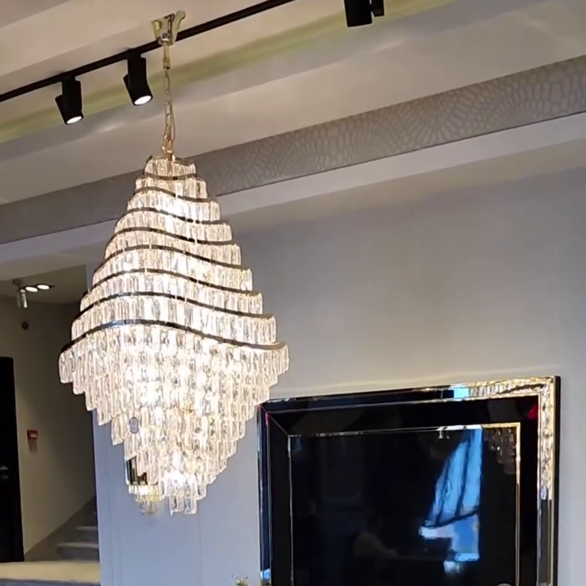 New Luxury Wavy Multi-Tiered Crystal Chandelier for Living Room