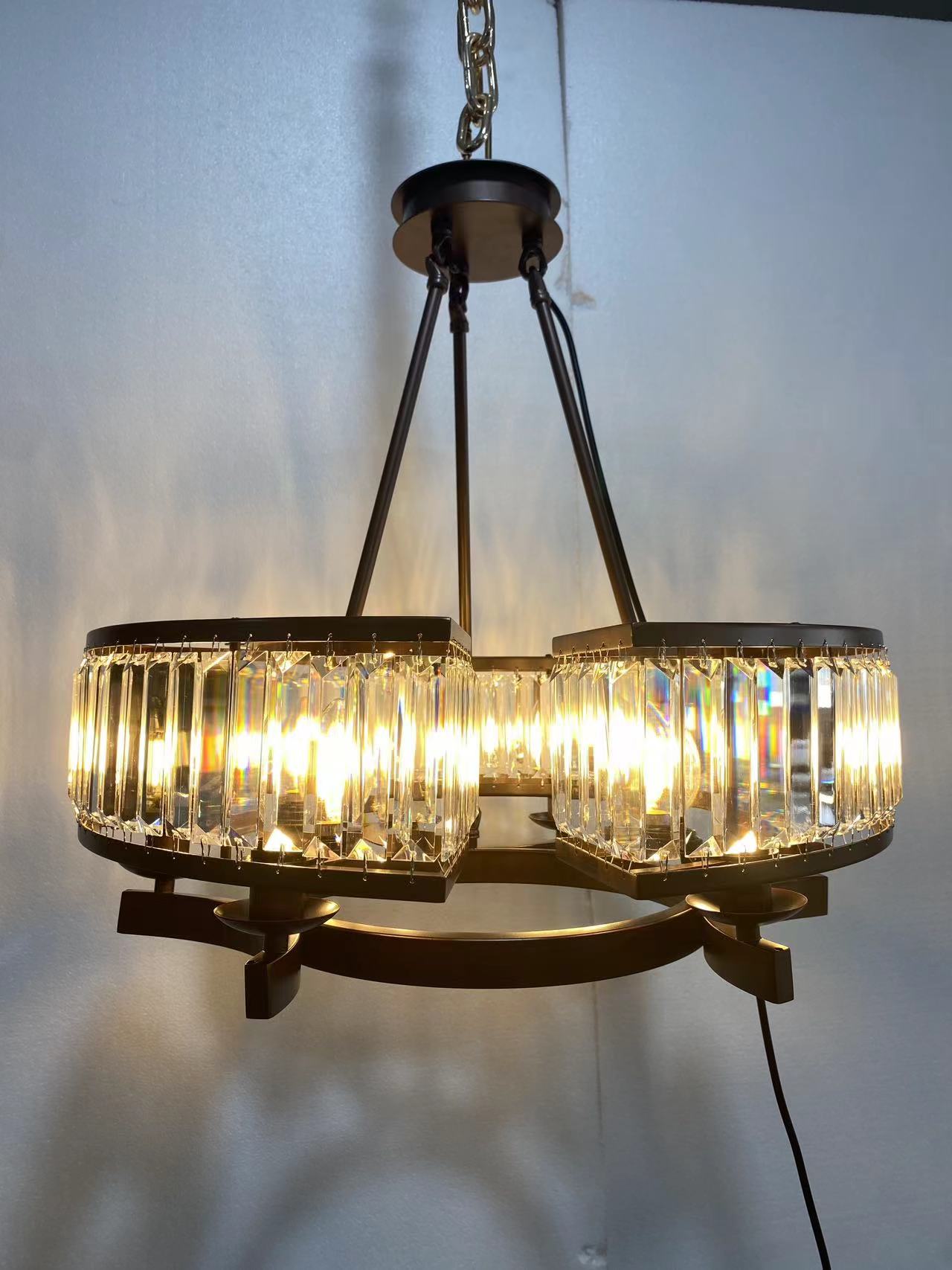 Crystal and Metal Triangular Prism Ceiling Chandelier 6 / 8 / 10 / 12-Light Modern Finish