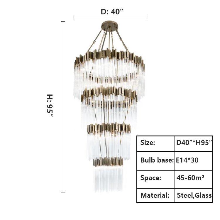 Large Elegant Multi-Layers Glam Glass Chandelier for High-Ceiling Staircase / entryway / living / meeting Room