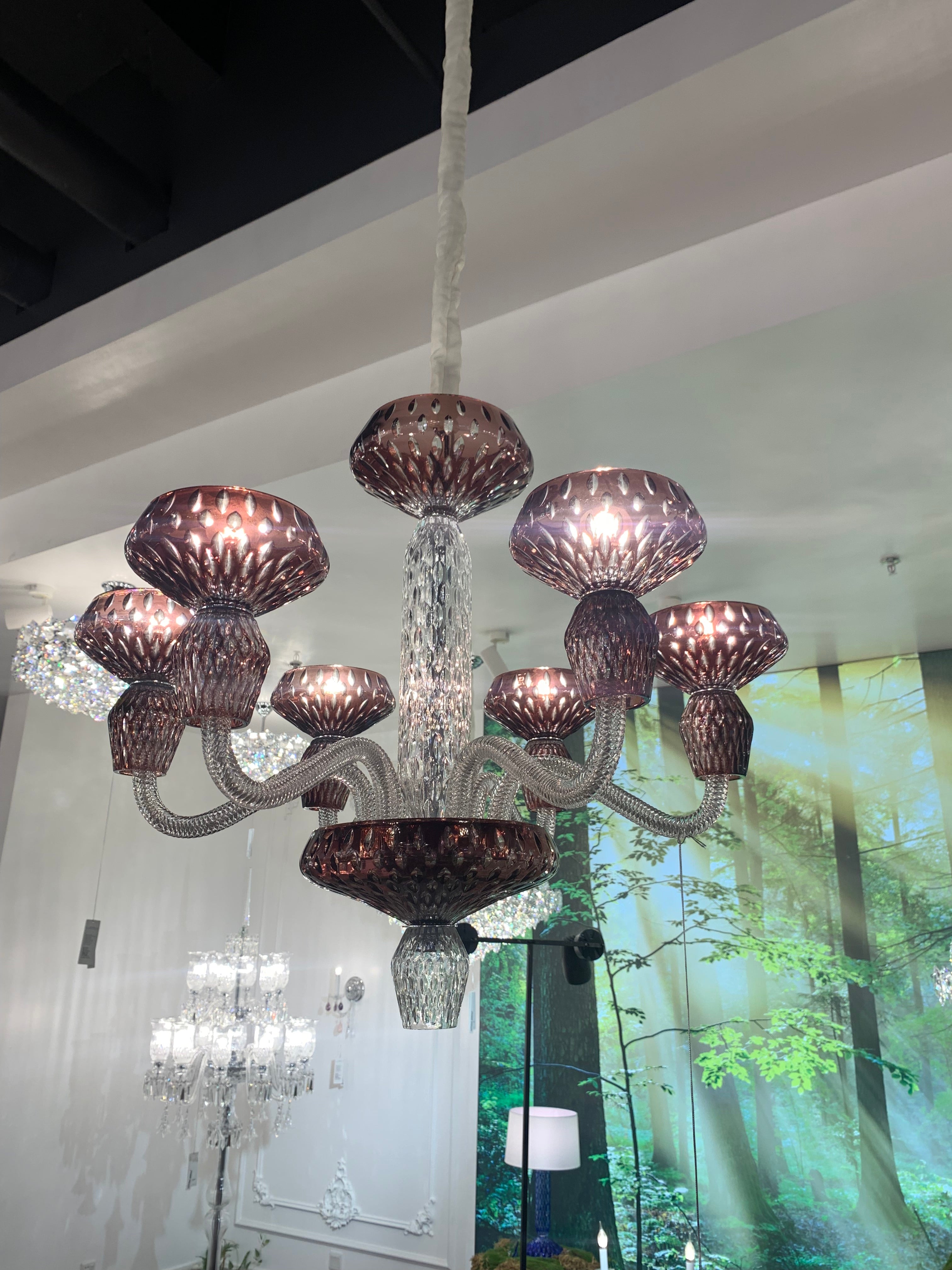Luxury Hand-Engraved Clear / blue / prune Crystal Chandelier