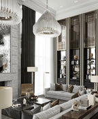 Extra Large Round Modern Chandelier with Clear Glass Tubes and Silver Metal Finish for Living Room Hotel Lobby
