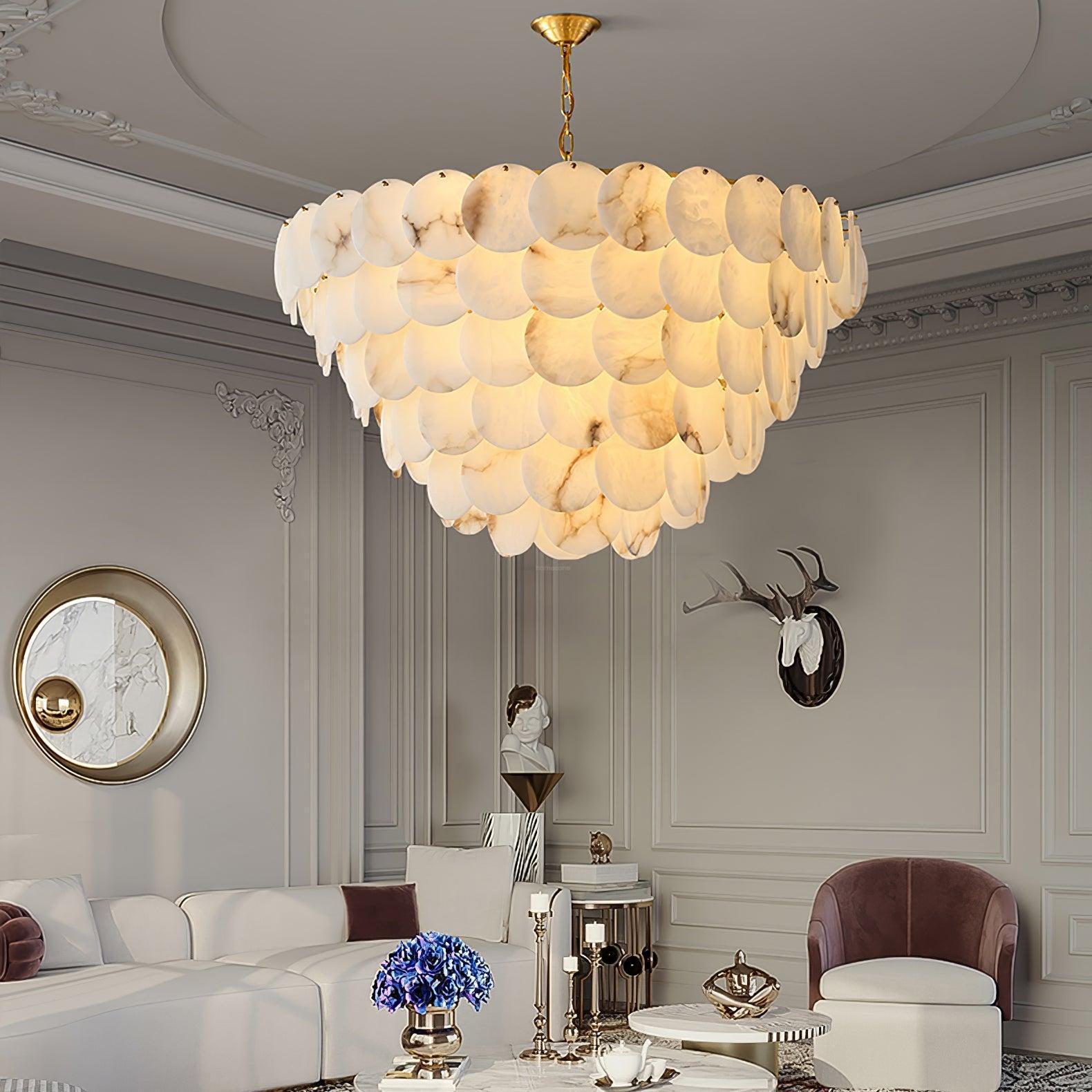 Alabaster Shell Brass Chandelier with 2 / 3 / 4 / 5 / 6 Layer