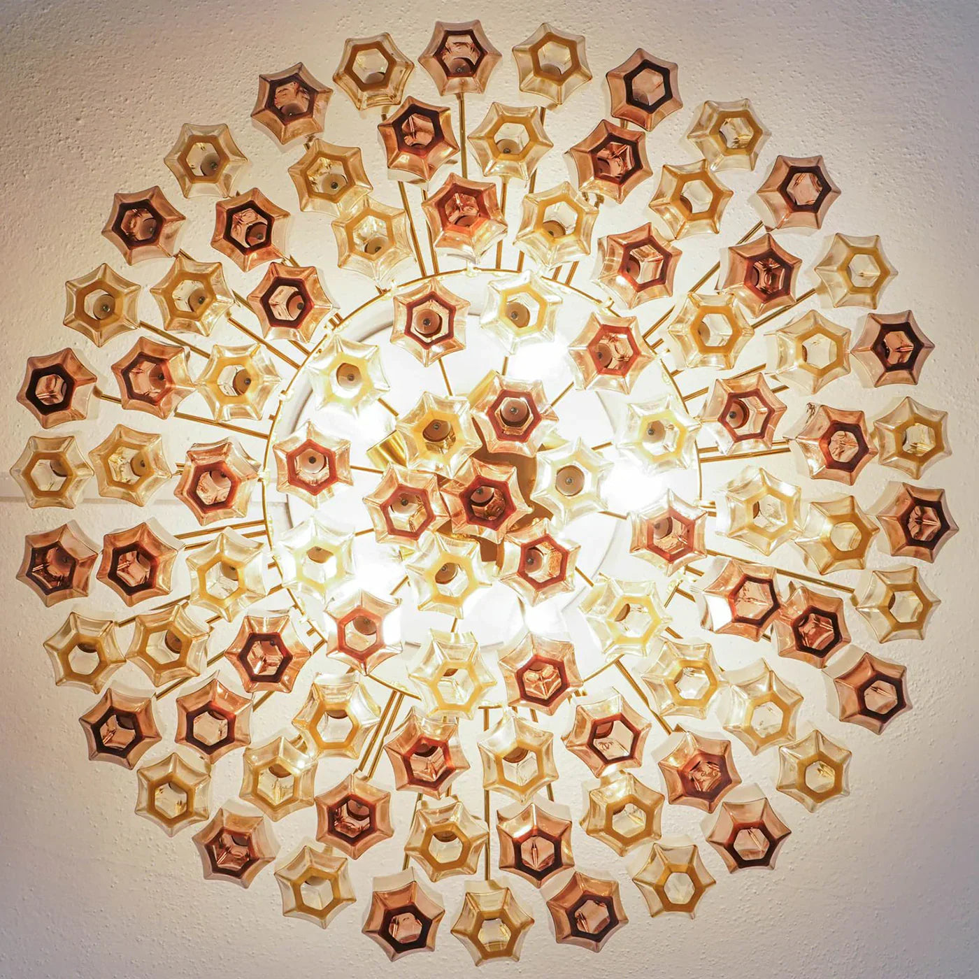 Prismatico 91 Elements Amber and Amethyst Compact Glass Chandelier 25"